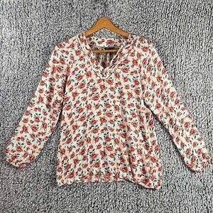 ARMI Floral Boho Blouse Women's Bohemian Long Sleeve Orange and Cream Size Small